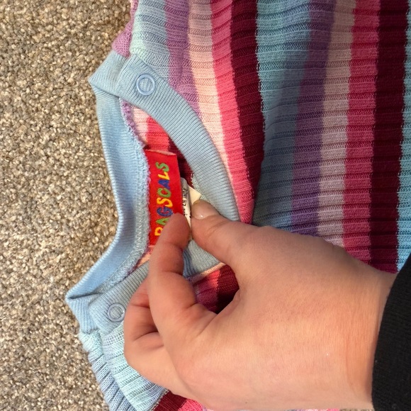 Vintage Toddler Sweater Dress 12M | Stripe Knit & Denim Embroidered Floral Dress - Picture 6 of 6